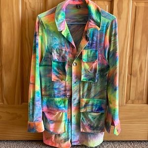 Little Black Diamond Velvet Tie Dye Military Jacket - Medium